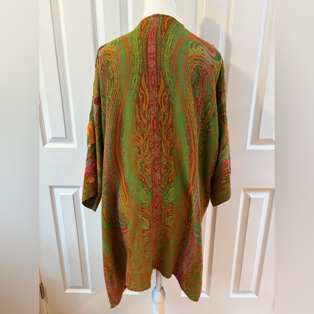 Soft Surroundings Green, Orange, Red and Pink Oasis Wool Open Kimono Size L/XL - Picture 4 of 8
